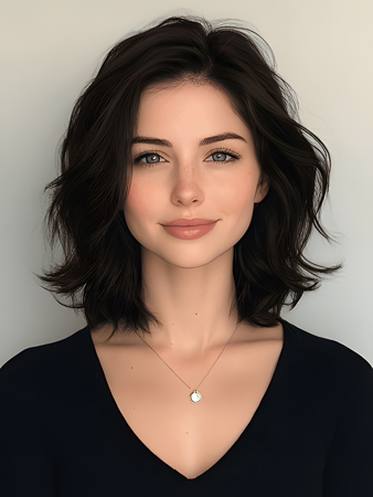 Medium Length Human Hair Lace Front Wig – Natural Wavy Bob Wig for Women in Dark Brown