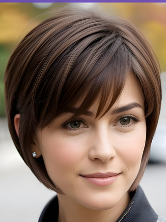 Short Straight Capless   Human Hair Machine Made Wig with Bangs – Dark Brown Bob Wig for Women
