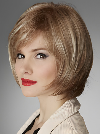 Soft Layered Human Hair Medium Length Bob Wig