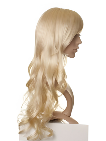 Long Blonde Wavy Celebrity Wig With Wide Fringe