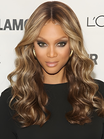 Tyra Banks Long Elegant Wavy Human Hair Lace Front Wig
