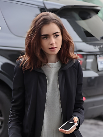 Natural Lily Collins Wavy Lace Front Remy Human Hair Wig