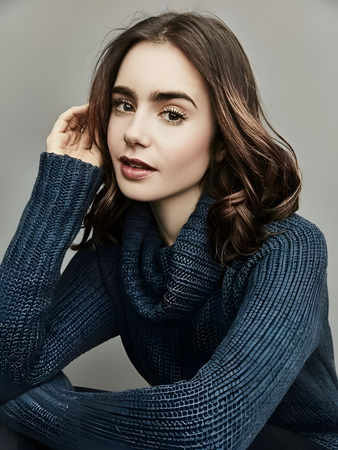 Affordable Lily Collins Wavy Lace Front Synthetic Wig