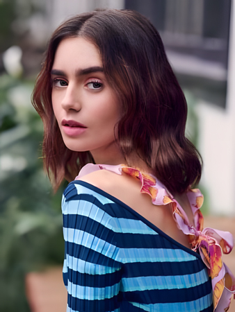 Natural Lily Collins Wavy Lace Front Synthetic Wig