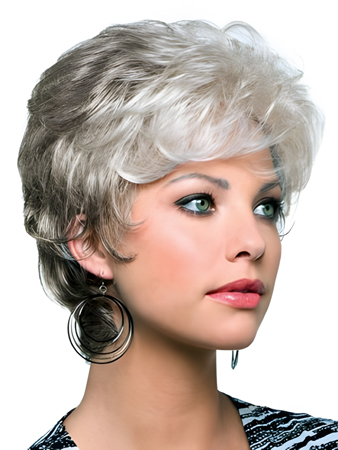 Capless Short Wavy Synthetic Gray Wig