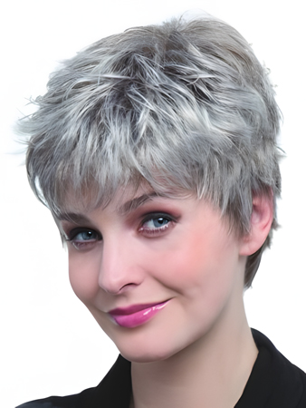 Capless Pixie Style Synthetic Gray Wig