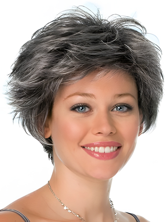 Capless Conservative Look Black Gray Wig