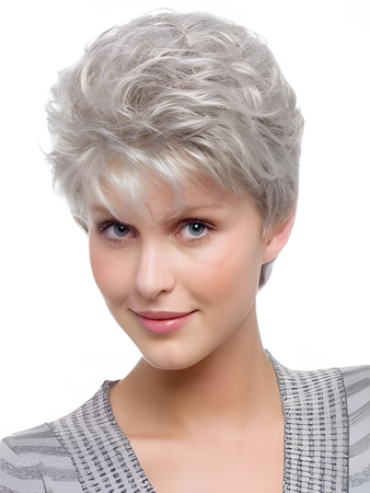 Capless Graceful Wavy Short Gray Wig