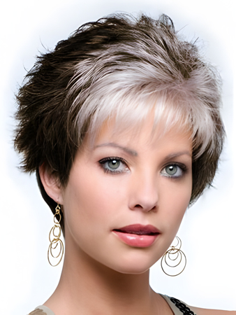 Capless Wavy Short Gray Wig with Wispy Bang