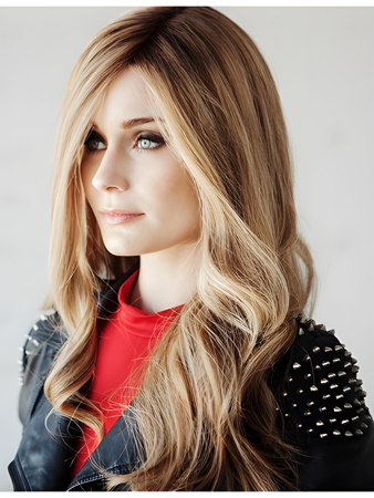 Glamorous Lace Front Long Brown Wavy Human Hair Wig