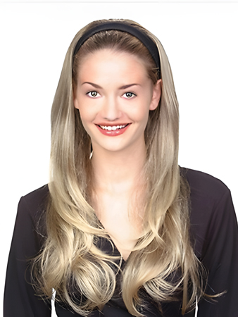 Long Natural Straight Synthetic 3/4 Wig