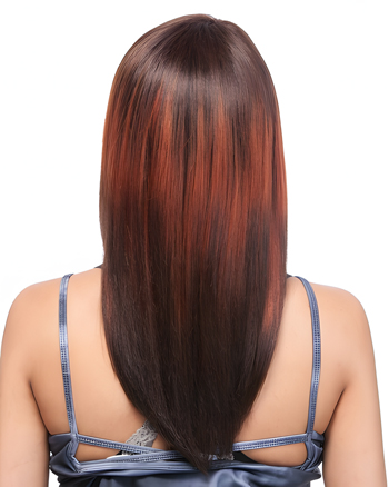 Sleek Straight Ombre Auburn Synthetic Wig with Side Bangs – Heat Resistant