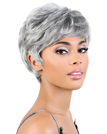 Elegant Short Pixie Wig – Capless Silver Gray Synthetic Hair for Women