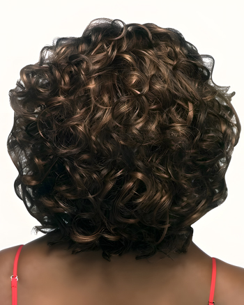 Short Curly Brown Wig with Highlights – Voluminous Synthetic Hair for Black Women