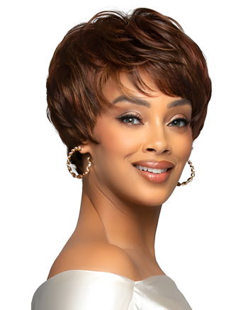 Capless Short Synthetic Wig for Black Women – Auburn Highlighted Layered Pixie Cut