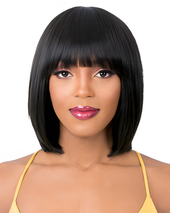 Classic Straight Bob Black Synthetic Wig with Bangs for African American Women