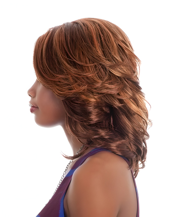 Medium Wavy Copper Brown Synthetic Capless African American Wig