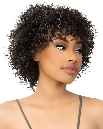 Short Curly Afro Wig with Gray Highlights – Fluffy Synthetic Capless Wig for Black Women