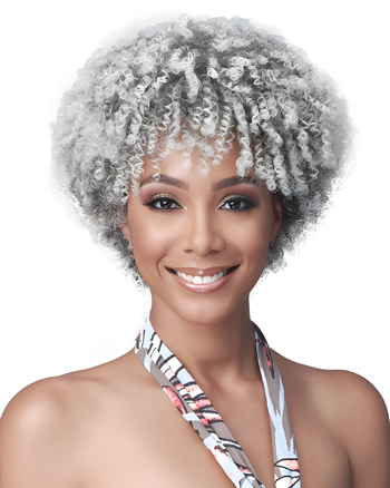 Trendy Short Kinky Curly Synthetic Capless Afro Wig for African American Women – Silver Gray Color