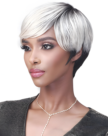 Short Silver Pixie Cut Wig for Women – Sleek Side Part Synthetic Hair, Natural Look