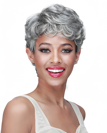 Short Curly Gray Wig for Women – Natural Look Pixie Cut with Wavy Layers