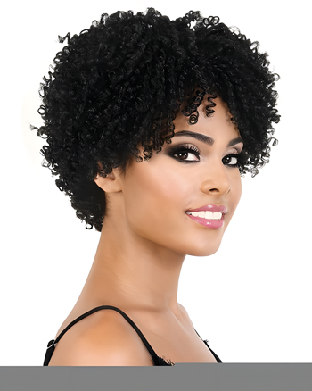 Short Kinky Curly Synthetic Capless Wig with Bangs for African American Women