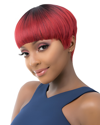 Sleek Red Bowl Cut Wig – Short Straight Synthetic Hair with Full Bangs for Women