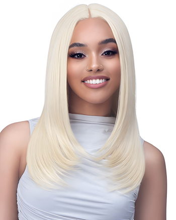 Platinum Blonde Straight Synthetic Wig – Middle Part Sleek Shoulder-Length Hair for Women