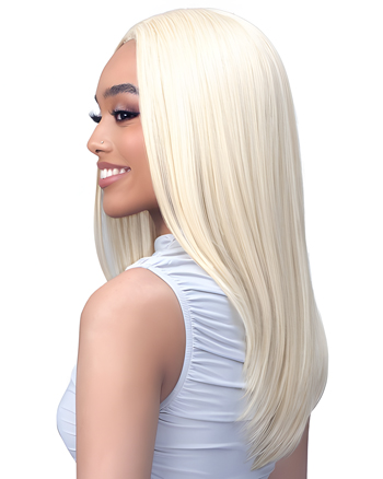 Platinum Blonde Straight Synthetic Wig – Middle Part Sleek Shoulder-Length Hair for Women