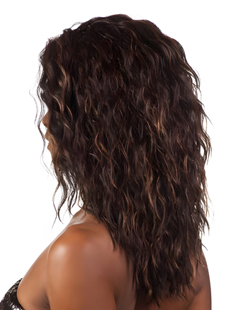 Long Wavy Wig with Highlights – Natural Black Brown Synthetic Hair, Middle Part