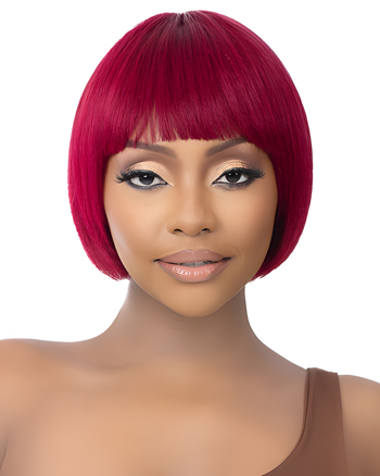 Short Burgundy Bob Wig with Bangs – Sleek Straight Synthetic Wig for Black Women, Heat Resistant