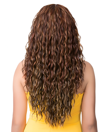 Long Wavy Brown Wig with Bangs – Highlighted Synthetic Hair for Women, Heat Resistant Natural Look