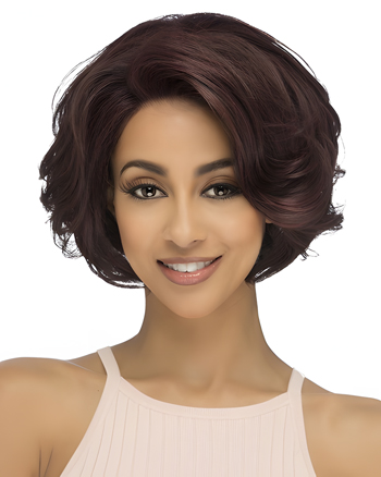 Short Burgundy Layered Bob Wig for Women – Natural Wavy Synthetic Hair with Side Part