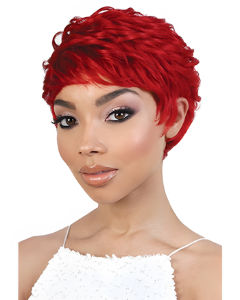 Vibrant Short Curly Pixie Wig – Bold Red Synthetic Hair with Side Bangs