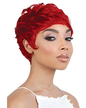Vibrant Short Curly Pixie Wig – Bold Red Synthetic Hair with Side Bangs