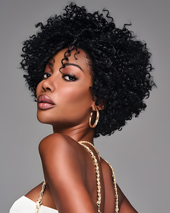 Natural Short Afro Curly Wig – Fluffy Kinky Curls in Jet Black for Bold Volume