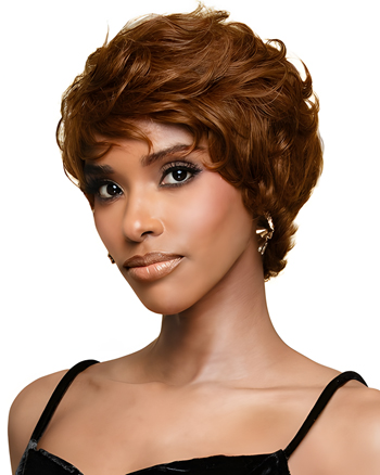 Short Curly Pixie Cut Wig – Natural Look Fluffy Synthetic Wig with Bangs for Women, Auburn Brown