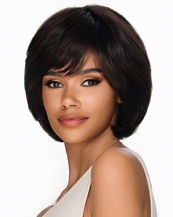 Short Natural Layered Bob Wig with Side Bangs – Soft Synthetic Wig for Black Women