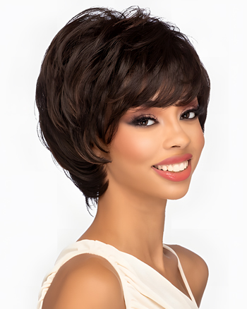 Short Layered Pixie Cut Wig – Natural Black, Voluminous Style with Side Bangs