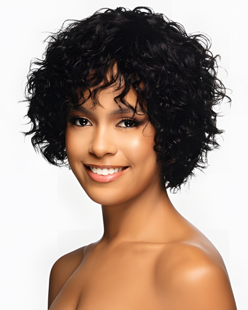 Short Curly Afro Wig with Bangs – Natural Black Fluffy Synthetic Wig for Women