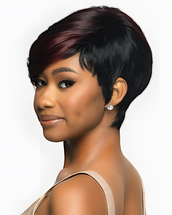 Short Pixie Cut Wig with Side Bangs – Burgundy Highlights, Heat-Resistant Synthetic Hair for Natural Look