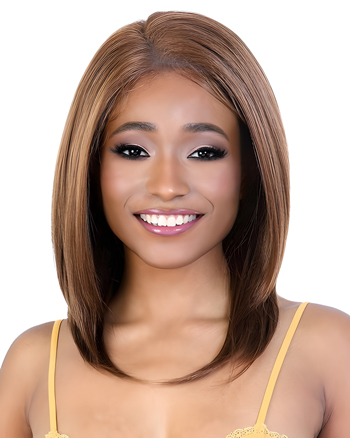 Straight Shoulder-Length Wig with Middle Part – Natural Look, Caramel Brown Synthetic Hair