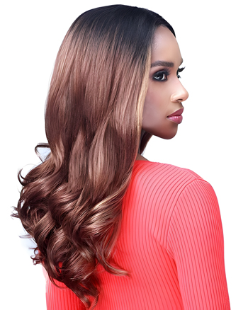 Long Wavy Brown Ombre Synthetic Wig with Middle Part for African American Women