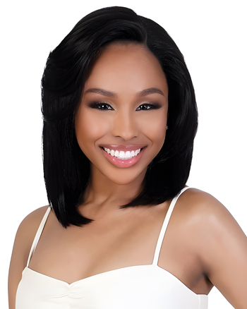 Sleek Shoulder-Length Straight Black Synthetic Wig – Side Part African American Style