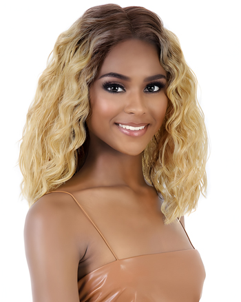 Blonde Wavy Shoulder-Length Synthetic Wig with Dark Roots – Beach Wave Style for African American Women