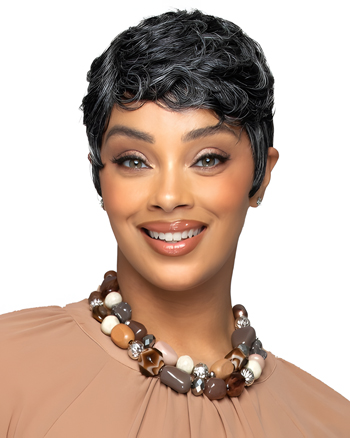Short Wavy Pixie Cut Synthetic Wig for Black Women – Natural Salt and Pepper Gray Wig for Mature Ladies