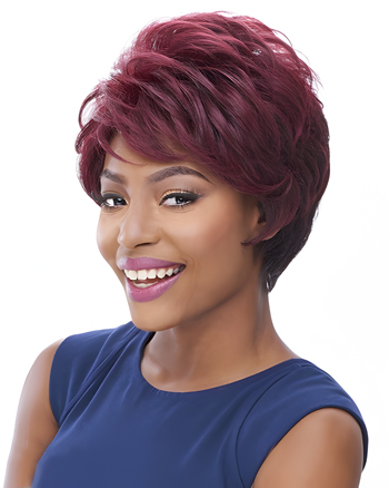 Short Burgundy Pixie Cut Wig for Black Women – Layered Synthetic Wig with Voluminous Style