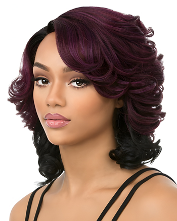 Shoulder Length Curly Ombre Purple Wig for Black Women – Synthetic Vintage Style Wig with Side Part