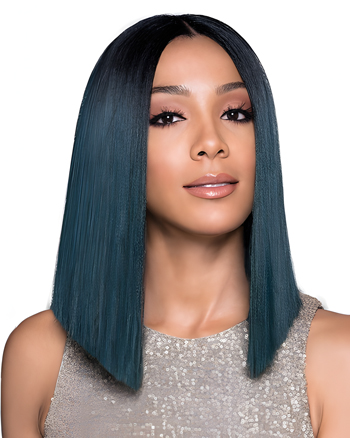 Sleek Ombre Blue Straight Wig – Middle Part Synthetic  Capless Wig for Black Women, Heat Resistant, 14 Inch Bob Cut