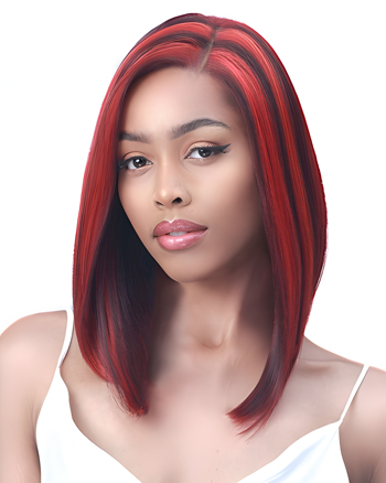 Red Highlight Straight Wig – Side Part Shoulder Length Synthetic Lace Front Wig for Black Women, Heat Resistant Fiber Hair